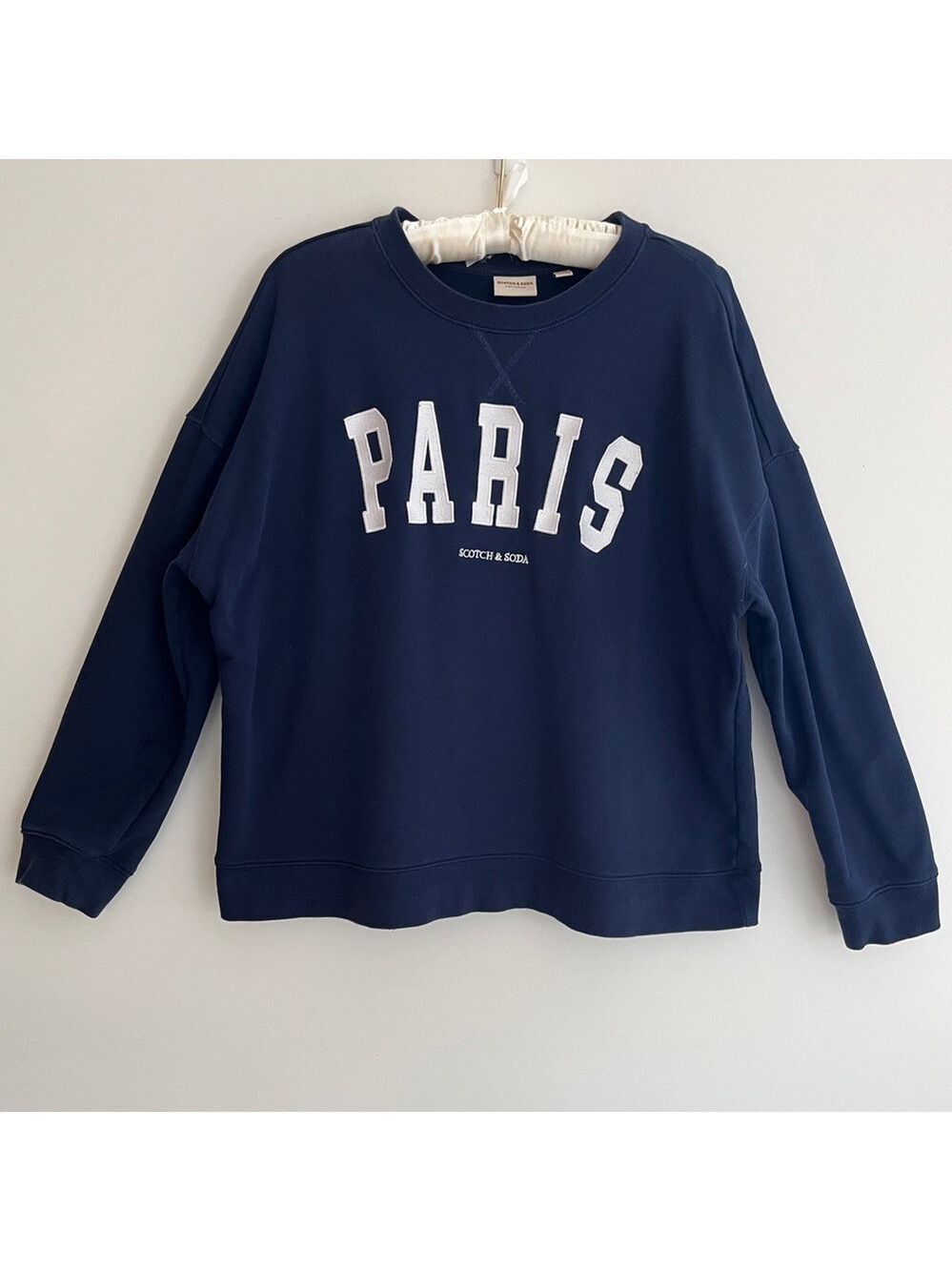 SCOTCH & SODA Paris Applique Navy Blue 100% Cotton Sweatshirt Minimalist Boxy